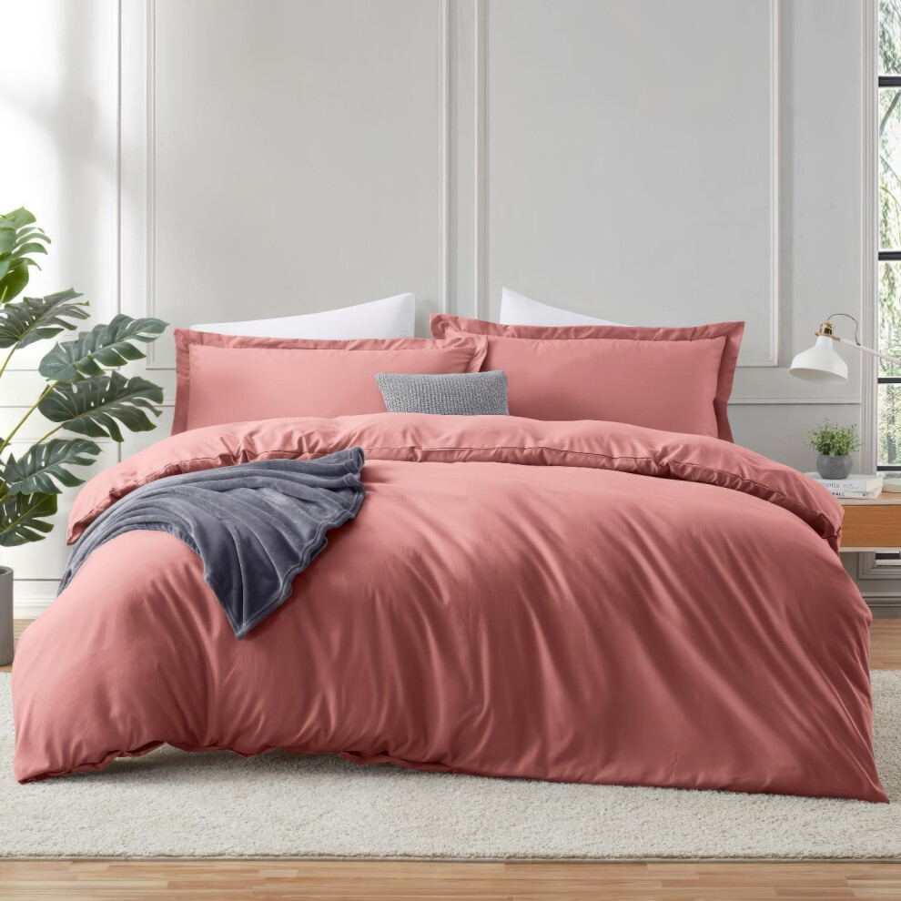 Housse de couette Hearth & Harbor Pink Clay King Size - Ensemble de housse de couette King 3 pi   ces Housses de couette King bross   es doubles douc