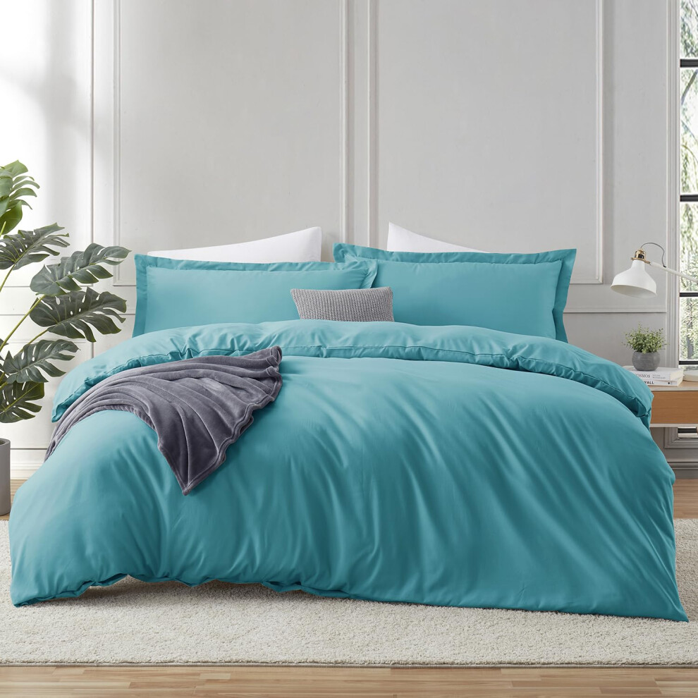 Housse de couette Hearth & Harbor Teal King Size - Ensemble de housse de couette King 3 pi   ces Housses de couette King bross   es doubles douces av