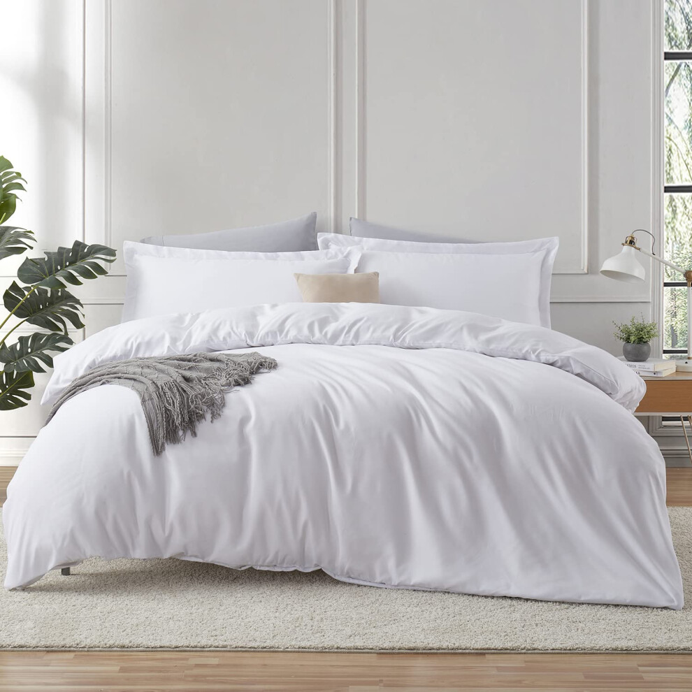 Housse de couette blanche Hearth & Harbor King Size - Ensemble de housse de couette King 3 pi   ces Housses de couette King bross   es doubles douces