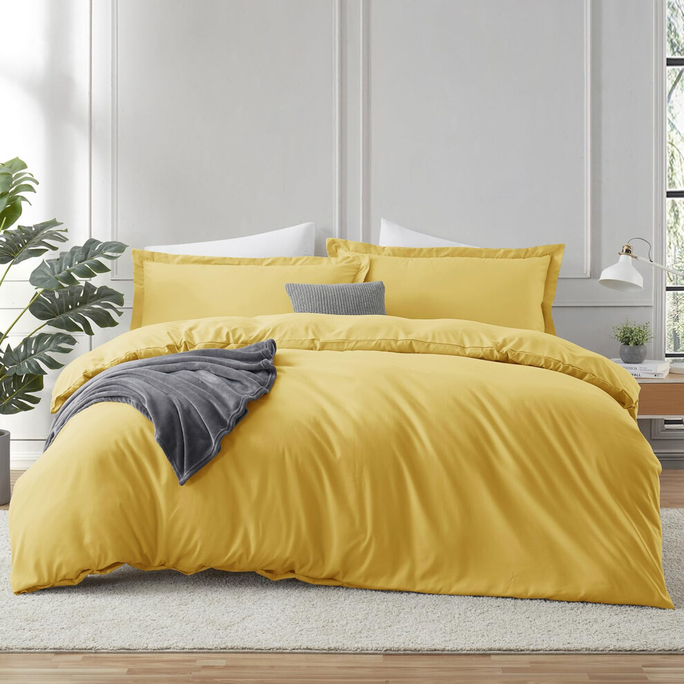 Housse de couette jaune Hearth & Harbor Queen Size - Ensemble de housse de couette Queen 3 pi   ces Housses de couette Queen Size douces et bross   e