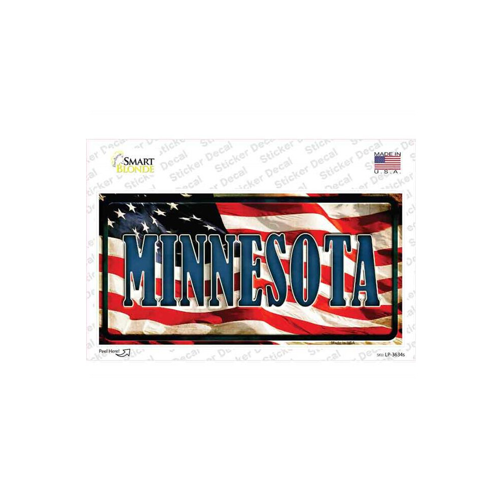 Smart Blonde Lp-3634S-M Minnesota On American Flag Novelty Sticker Decal - Medium 792636361180