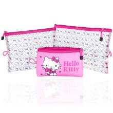 Cestovn    puzdro Hello Kitty, sada 3 kusov s ofici   lnou licenciou a zipsom, kozmetick    ta   ticka r   znych velkost