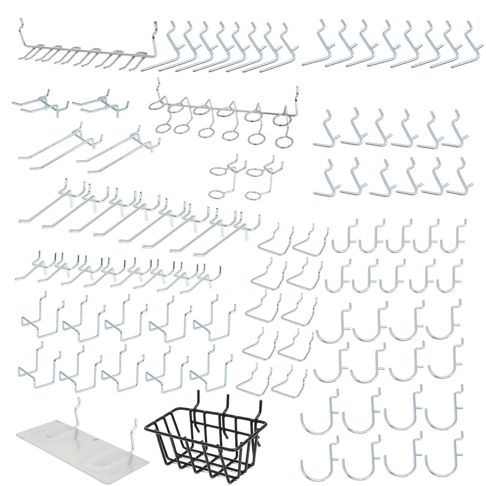 Hiltex 53108 100 Piece Metal Peg Board Hooks And Accessories Set Pegboard Hooks Assortment Bins & Hooks For Crafts Organizer For Garage Peg Board 816914023949