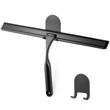 HOME SO Rodo de banho em preto fosco; Rodo de lmina de borracha eficaz para janelas, portas de chuveiro de vidro, pra-brisa de carro, espelhos,