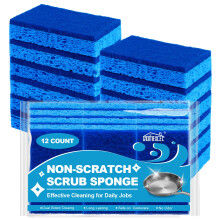 HOMEXCEL Sponges Kitchen 12pcs Non-Scratch Scrub Dish Sponges Safe on Non-Stick Cookware Dual Sided Cleaning Sponges for Kitchen Household Bathroom