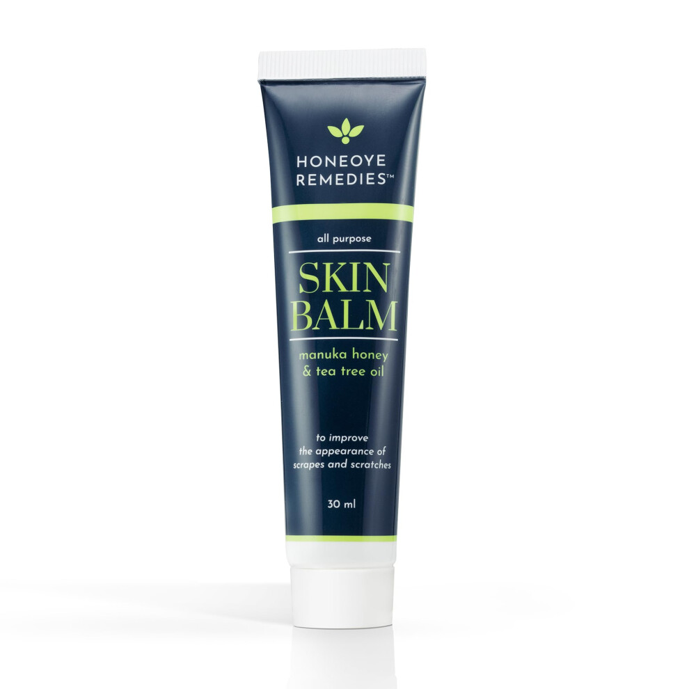 Honeoye Remedies Skin Balm [1 oz / 30 ml] | Manuka Honey [550+ MGO] & Tea Tree Oil Moisturizing Cream for Intensive Repair of Dry Skin  Scrapes  Cuts