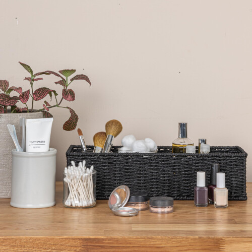 Household Essentials Handwoven Paper Rope Rectangular Storage Basket Black 2