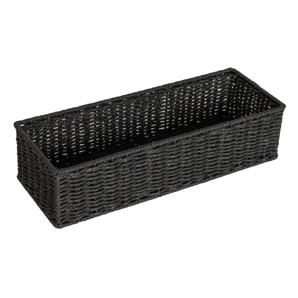 Household Essentials Handwoven Paper Rope Rectangular Storage Basket Black