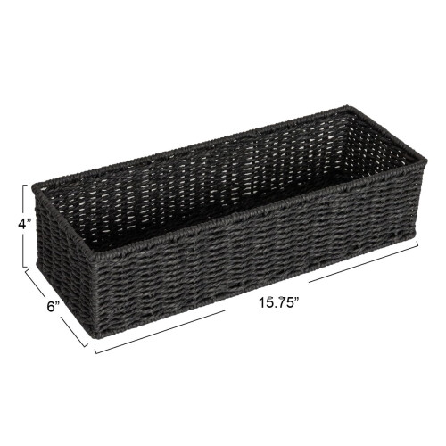 Household Essentials Handwoven Paper Rope Rectangular Storage Basket Black 1