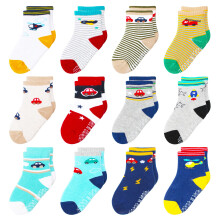 Calzini per neonati HYzgb da 12 a 24 mesi, con grip, per bambini da 1 a 3 anni, 12 paia di calzini antiscivolo in cotone, da 1 a 2 anni, per bamb