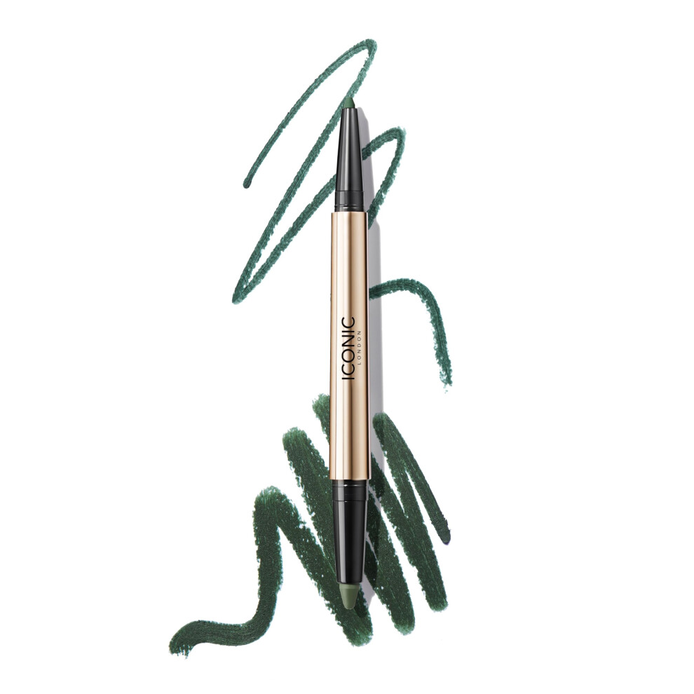 Iconic London Smokey Eye Duo Eyeliner | Creamy, Easy To Blend 2-In-1 Eyeliner Crayon, Water Resistant, Cruelty Free, Vegan Makeup (Juniper Green) 0.02