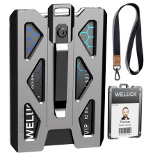 ID Badge Holder Durable Aluminum ID Card Holder/Wallet with Lanyard and Metal Clip 4 Cards/ID Badges Holder by WELUCK for Business Office Work Pol