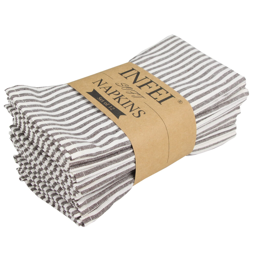Serviettes de table INFEI en coton et lin m  lang  s    rayures unies     Lot de 12 (43 x 43 cm)     Pour   v  nements et usage domestique (Marron)