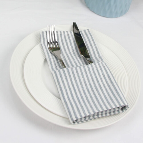 INFEI Toalhas de Mesa de Algodão e Linho Lisas e Listadas - Conjunto de 12 (17 x 17 polegadas) - para Eventos e Uso Doméstico (Oceano) 1