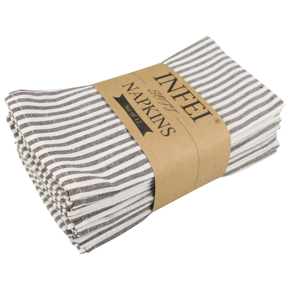 Serviettes de table INFEI en coton et lin m  lang  s    rayures unies     Lot de 12 (40 x 30 cm)     Pour   v  nements et usage domestique (Marron)