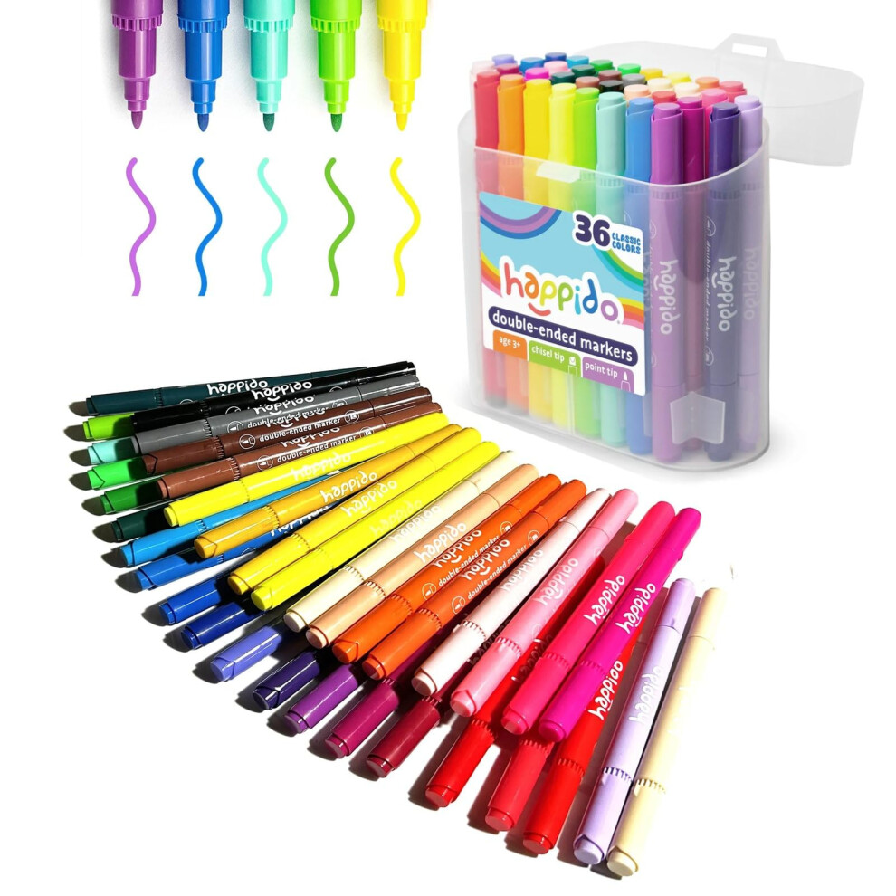 Przyjazdy Miedzynarodowe Happido Zestaw 36 Dwustronnych Markerw Nietoksyczne Markery Dla Dzieci W Wieku 4-8 Lat Kolorowanki Na Bazie Wody Marker-image