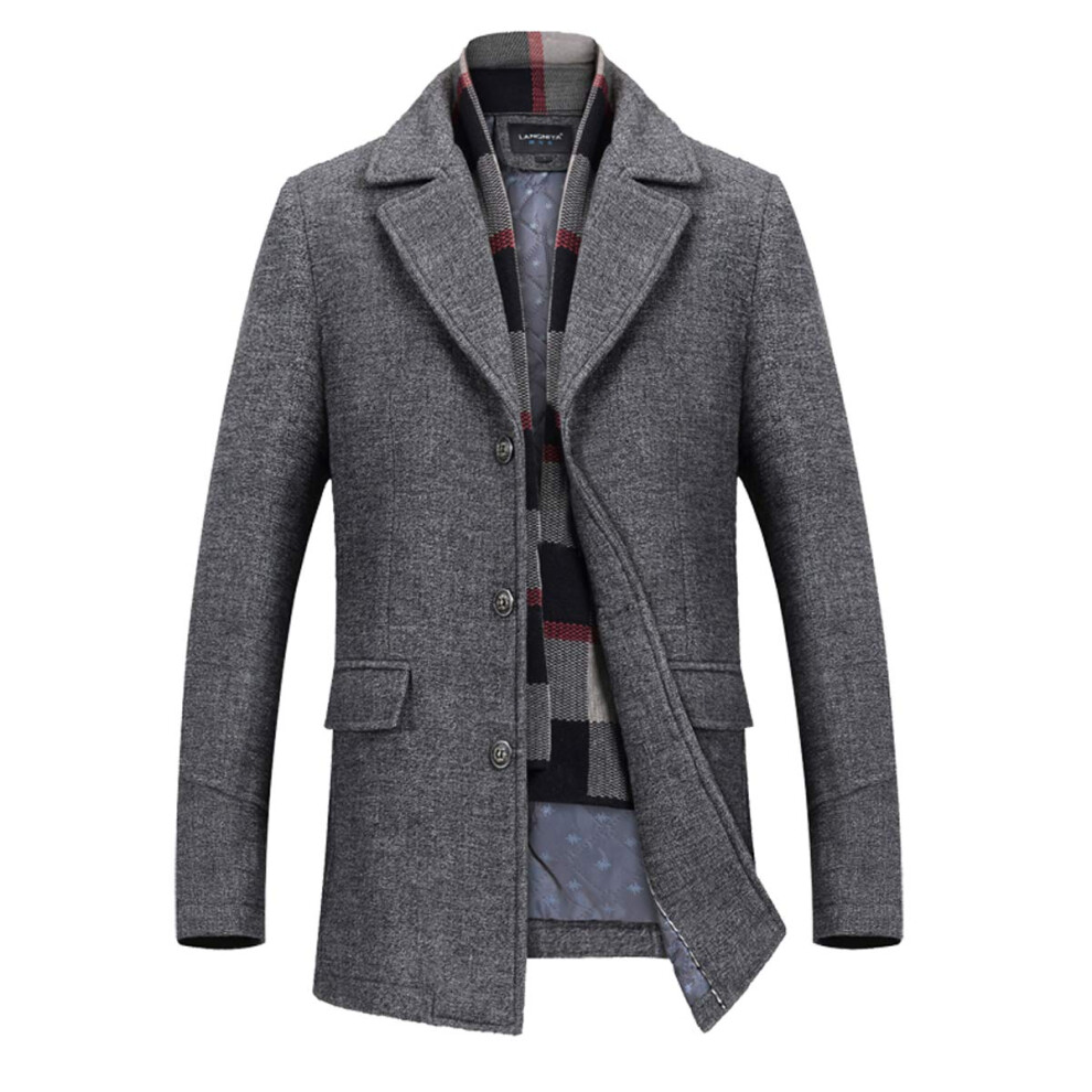 Manteau en laine m  lang  e INVACHI pour homme, trench-coat d'hiver chaud avec   charpe douce amovible, pardessus simple boutonnage