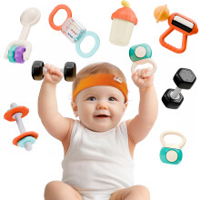 iPlay  iLearn Baby First Gym Rattle Set  Infant Dumbbell Weights Teething Rattles 3-6-12 Month  Newborn Workout Sensory Stroller Toy  Babies Birthday