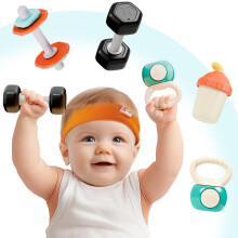 iPlay  iLearn Baby First Gym Rattle Set  Infant Dumbbell Weights Teething Rattles 3-6-12 Month  Newborn Workout Sensory Stroller Toy  Babies Birthday