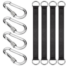 ISusser 4 stuks zwarte boomschommelriemen, ophangset met 4 karabijnhaken, 24 cm / 9,4 inch lengte, boomschommel, ophangset, geschikt voor 220 lbs, pe