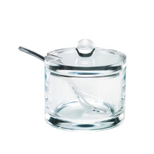 J&M DESIGN Heldere suikerpot van acryl met deksel en lepel voor koffiebaraccessoires, ontbijtgranenkommen, theepotten, aanrechtblikken en bakken - 8 o