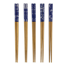 JapanBargain 3649 Bamboo Chopsticks Reusable Japanese Chinese Korean Wood Chop Sticks Hair Sticks 5 Pair Gift Set Dishwasher Safe 9 inch (1 Blue Pr