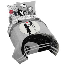 Jay franco Disney Nightmare Before Christmas Moonlight 7 Pc Jay franco Queen Bed Set-Includes Reversible Comforter&Sheet Set-Features Jack&Sally-