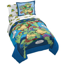 Jay Franco Nickelodeon Teenage Mutant Ninja Turtles Ready to Roll 5 Piece Twin Bed Set - Inkluderar Reversible Comforter & Sheet Set Bedding - Su