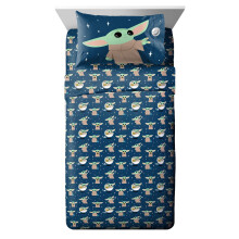 Jay Franco Star Wars The Mandalorian Hello Grogu Twin Size Sheet Set - 3 Piece Set Super Soft and Cozy Kids Bedding - Fade Resistant Microfiber S