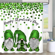 Jbralid Happy St Patrick's Day Gnome Du? Curte Green Clover Shamrock Baie impermeabila perdea de primavara pentru decor pentru baie cu crlige 72