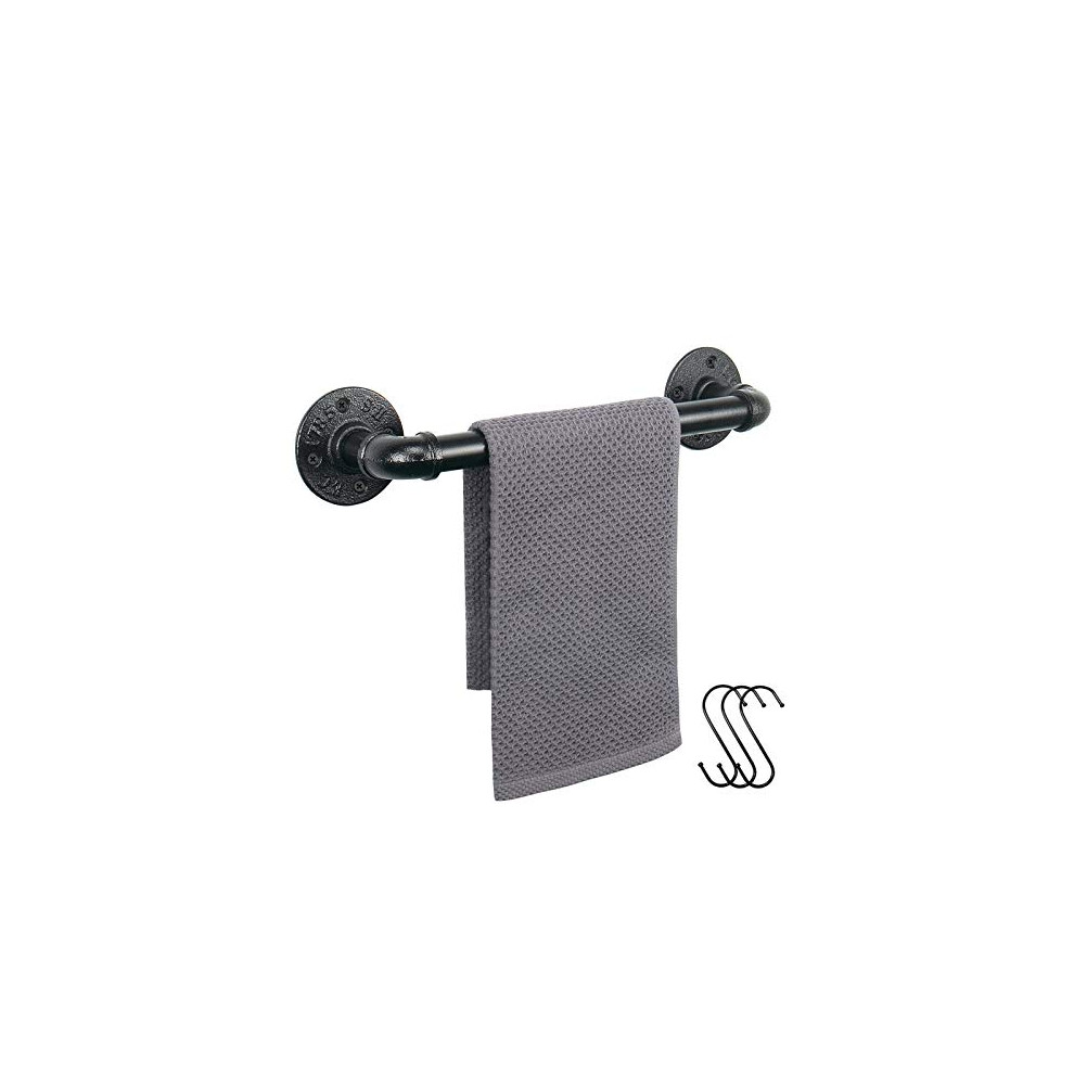 Portasciugamani Da Parete In Stile Rustico Jeasor, Robusto, Per Bagno, Con Tubo Industriale (Nero, 12 Pollici)-image