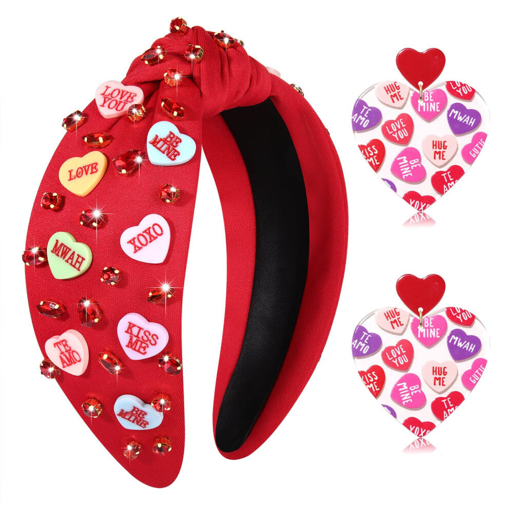 Cerchietto Per Capelli Jertocle Per San Valentino, Cerchietto Con Nodo A Cuore Rosso E Rosa, Con Ciondoli In Acrilico Xoxo BE Mine, Cerchietto Co-image