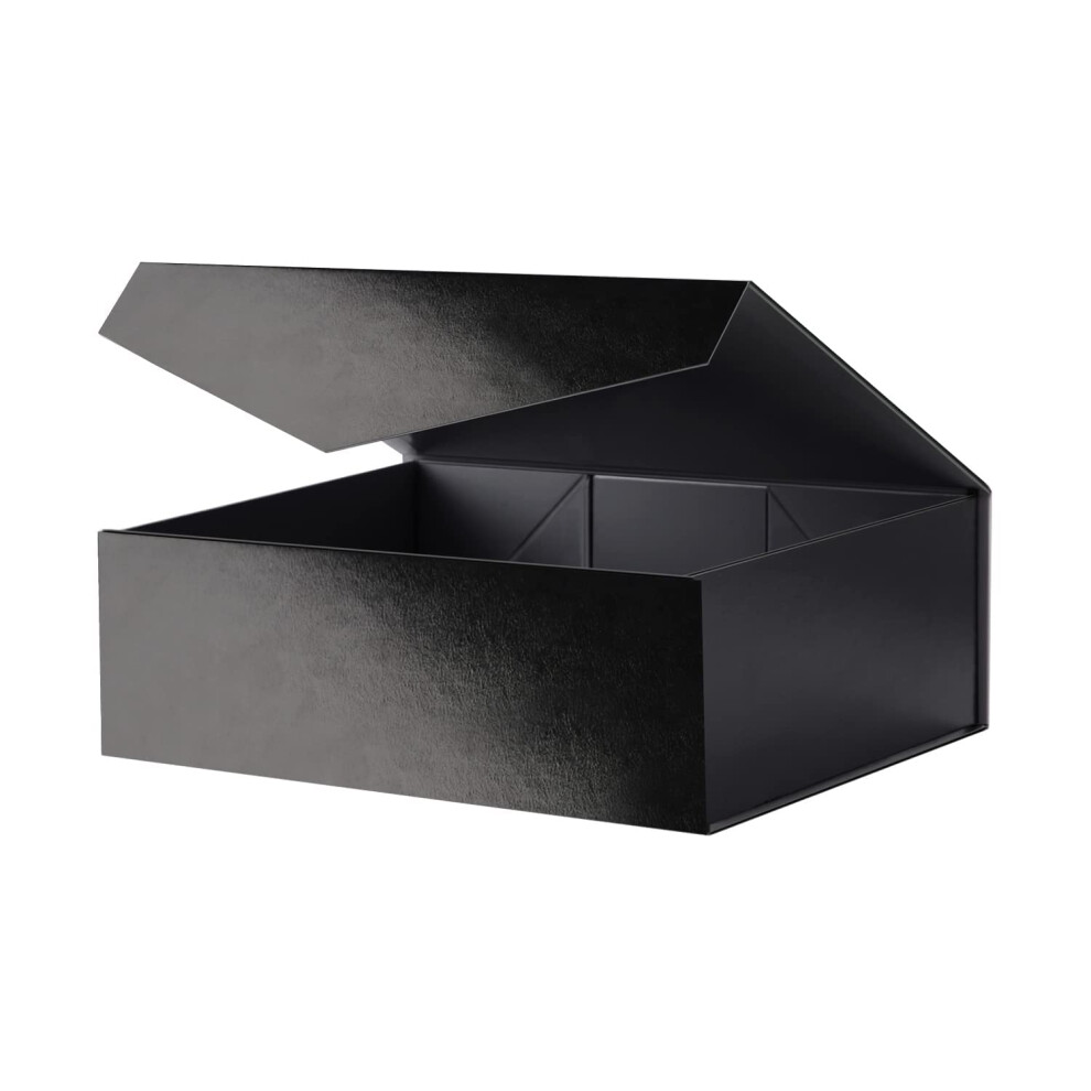 Jinguan - Scatola Regalo Grande Con Coperchio, 30 X 20 X 10 Cm, Confezione Regalo Nera, Grande, Scatola Regalo Magnetica Per Damigella D'onore, Confezione Regalo (Nero Lucido Con Goffratura)-image