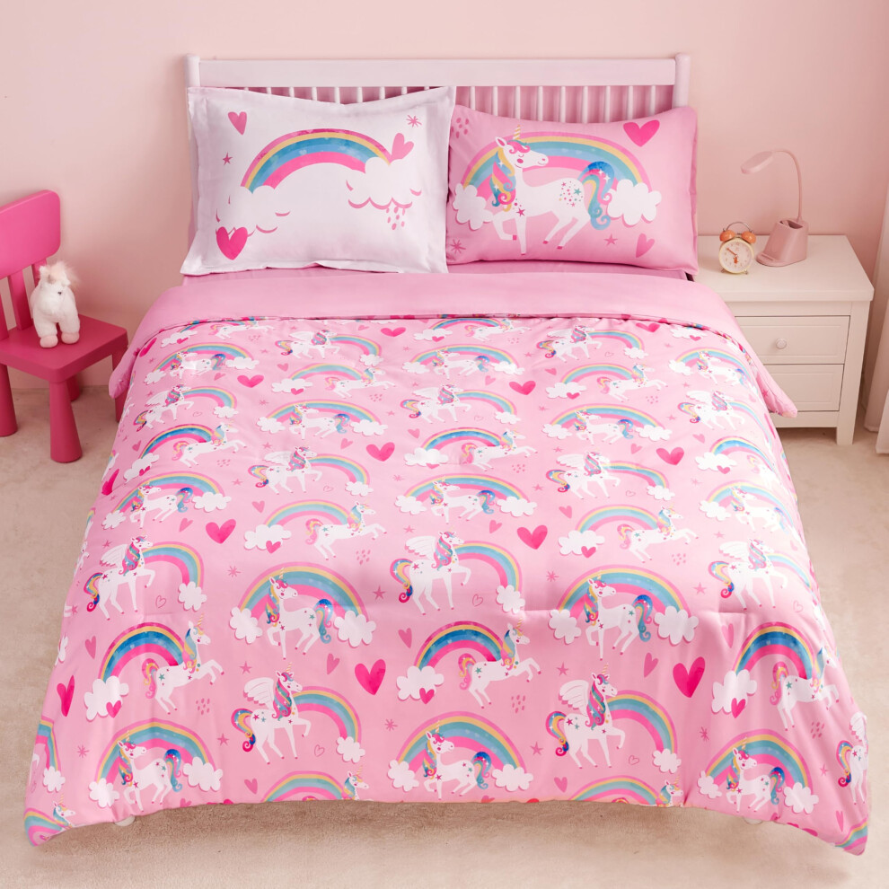 Parure de lit double Joiedomi pour enfant - Parure de lit 5 pi   ces motif licorne arc-en-ciel pour gar   ons/filles - Housse de couette en microfibr