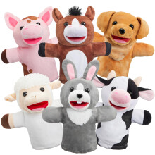 JOYIN 6Pcs Kids Hand Puppet Set with Working Mouth Toddler Animal Plush Toy Includes Pig Sheep Dairy Cow Dog Goat and Horse for Show Theate
