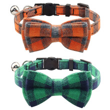 Joytale Upgraded Cat Collar with Bells  Breakaway Cat Collars with Bow Tie  2 Pack Girl Boy Safety Plaid Kitten Collars  Green+Orange