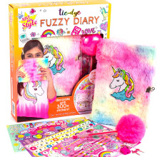 Just My Style Tie-Dye Fuzzy Diary by Horizon Group USA Hardcover Diary with Lock & Key Decorate with 300+ Stickers Includes Pen with Fuzzy Cap & So