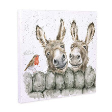 Kakashi Wrendale Leinwand Klein  Aufdruck Eselpaar&Rotkehlchen  HEE-Haw  20x20 cm
