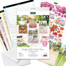 Katy Sue Pretty Petals piket hek kaart maken kit. Bevat 8 gevormde kaarten, 2 vellen gestanst decoupage, 8 enveloppen en instructies. voor benodigdhe