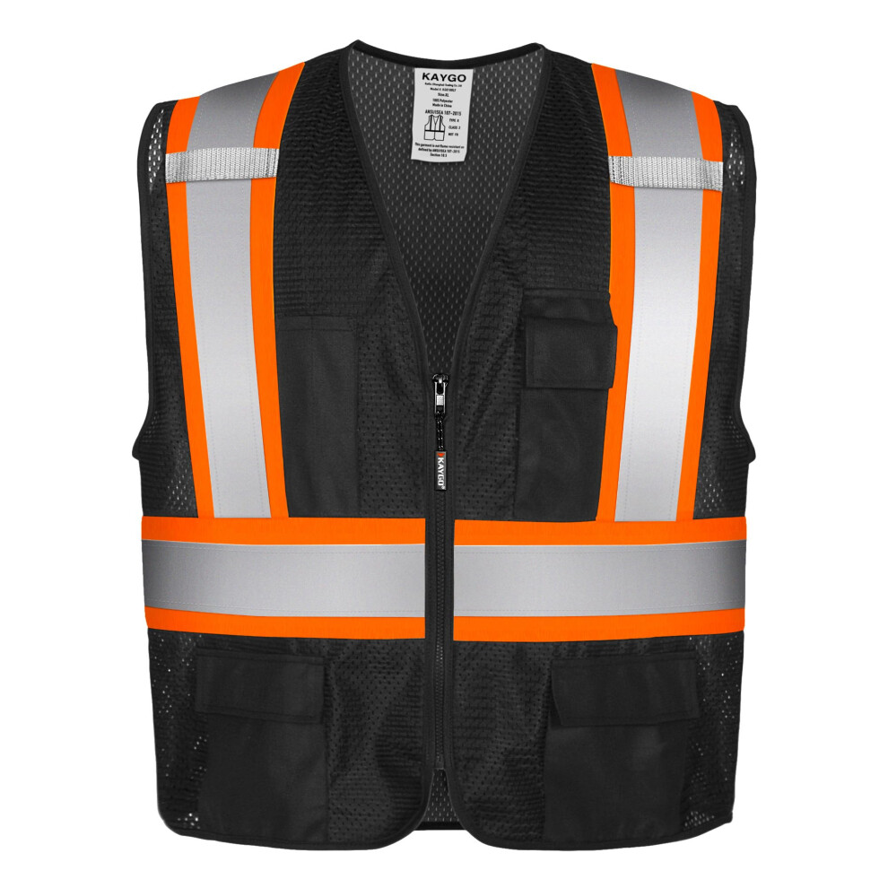 Gilets de s   curit    haute visibilit    KAYGO KG0100, gilet r   fl   chissant avec poches et fermeture    clair (noir, nouveau mod   le M)
