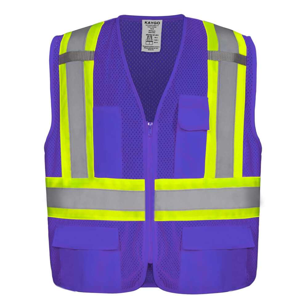 Kaygo High Visibility Safety Vests Kg0100 Safety Vests Reflective With Pockets And Zipper (Purple Xlarge) 6975045662855