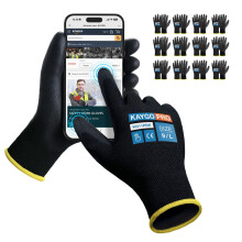 KAYGO veiligheidswerkhandschoenen PU-gecoat voor heren en dames - KG11PB 12 paar naadloos gebreide handschoen met twee vingers touchscreen Ideaal voo