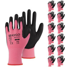 KAYGO veiligheidswerkhandschoenen PU-gecoat-12 paar KG11P naadloos gebreide handschoen met polyurethaan gecoate gladde grip op palm en vingers voor m