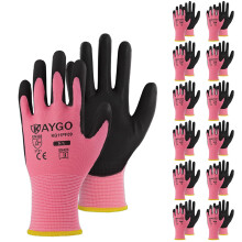 KAYGO veiligheidswerkhandschoenen PU-gecoat-12 paar KG11P naadloos gebreide handschoen met polyurethaan gecoate gladde grip op palm en vingers voor m