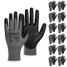 KAYGO veiligheidswerkhandschoenen PU-gecoat-12 paar KG11PB naadloos gebreide handschoen met polyurethaan gecoate gladde grip op palm en vingers voor