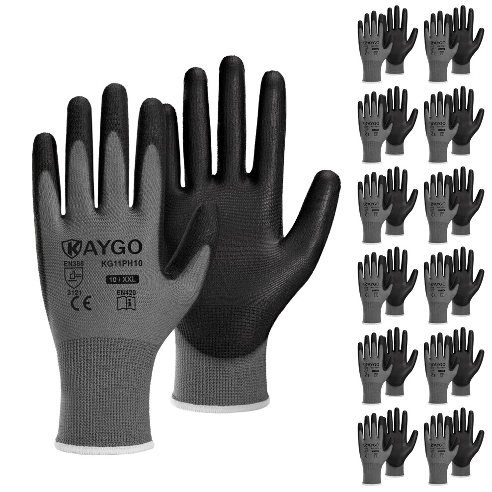 Kaygo Safety Work Gloves Pu Coated-12 Pairs Kg11pb Seamless Knit Glove With Polyurethane Coated Smooth Grip On Palm & Fingers For Men And Women(X-L 6975045660813