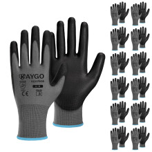 KAYGO veiligheidswerkhandschoenen PU-gecoat-12 paar KG11PB naadloos gebreide handschoen met polyurethaan gecoate gladde grip op palm en vingers voor