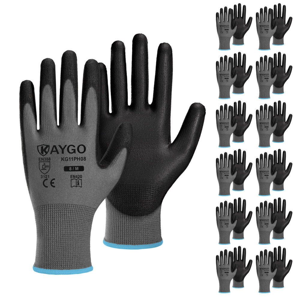 Kaygo Safety Work Gloves Pu Coated-12 Pairs Kg11pb Seamless Knit Glove With Polyurethane Coated Smooth Grip On Palm&Fingers For Men And Women Idea 6975045660790