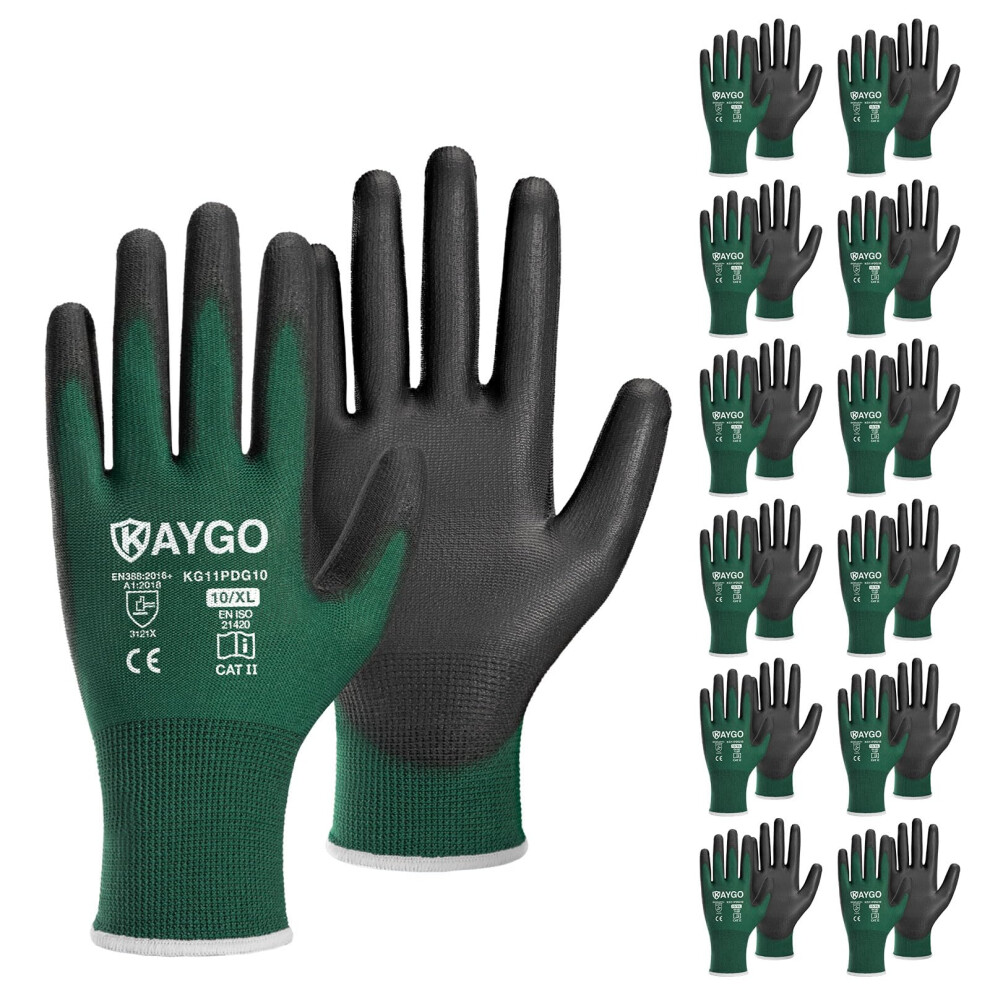 Kaygo Safety Work Gloves Pu Coated-12 Pairs Kg11pb Seamless Knit Glove With Polyurethane Coated Smooth Grip On Palm&Fingers For Men And Women Idea 6942421256786