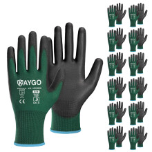 KAYGO veiligheidswerkhandschoenen PU-gecoat-12 paar KG11PB naadloos gebreide handschoen met polyurethaan gecoate gladde grip op palm en vingers voor
